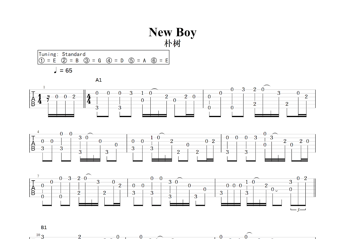 New Boy吉他谱预览图