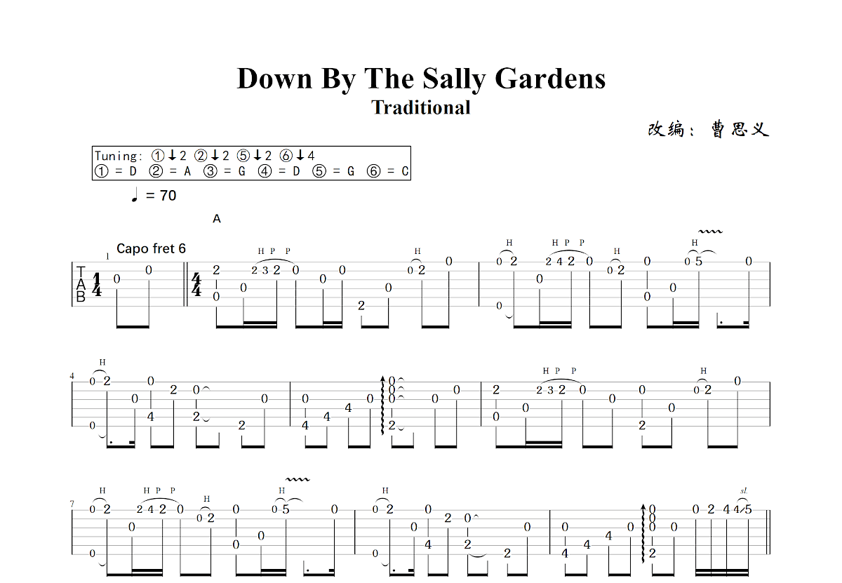 Down By The Sally Gardens吉他谱预览图