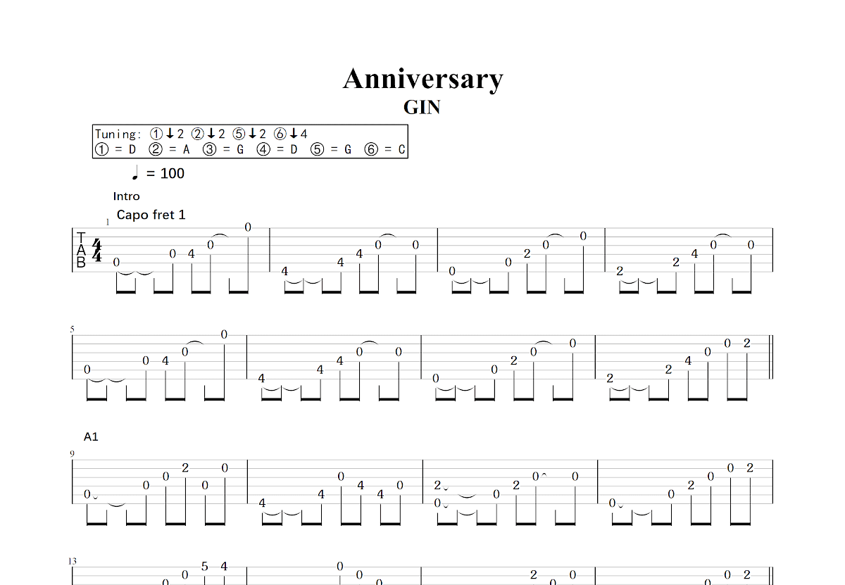 Anniversary吉他谱预览图