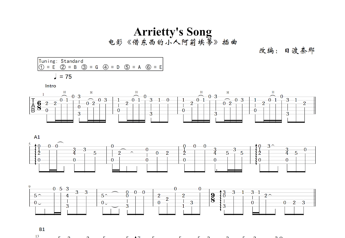 Arrietty's Song吉他谱预览图