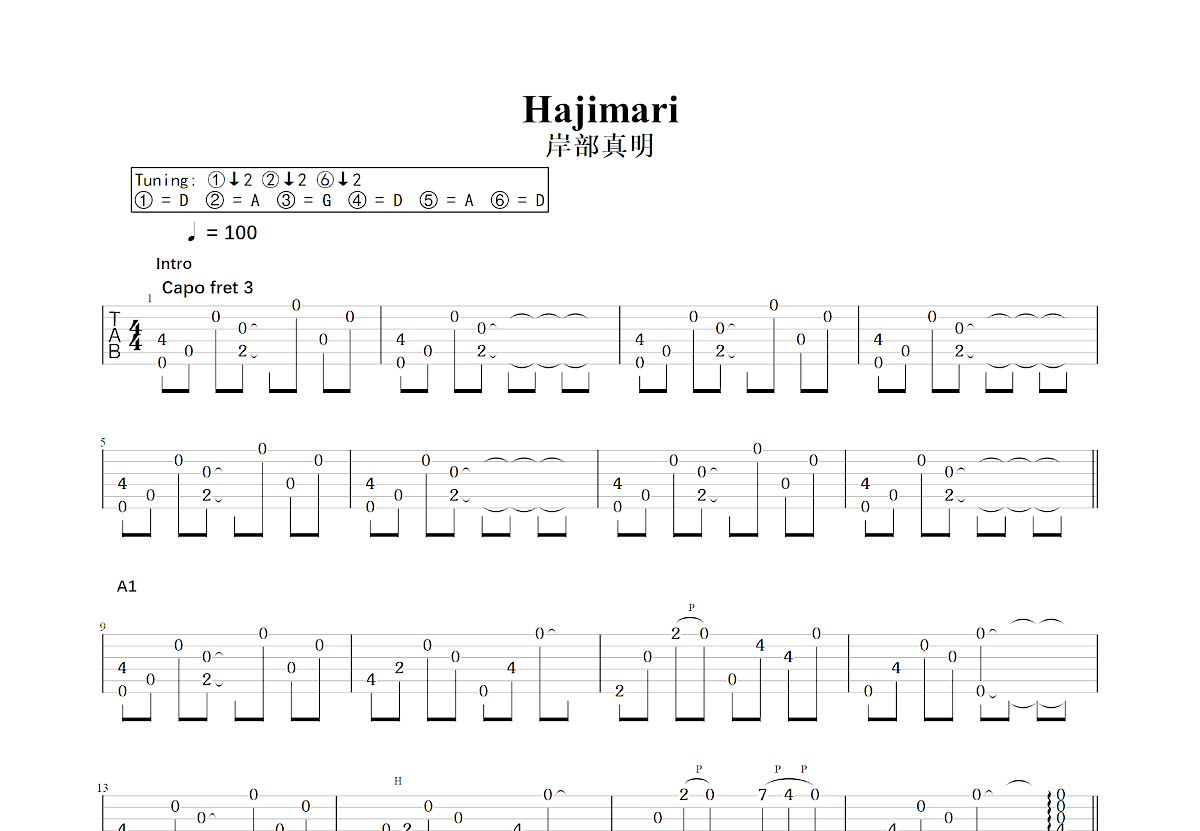 Hajimari吉他谱预览图