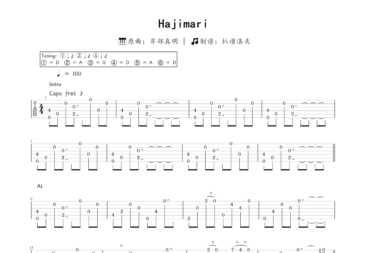 Hajimari吉他谱_岸部真明_C调指弹