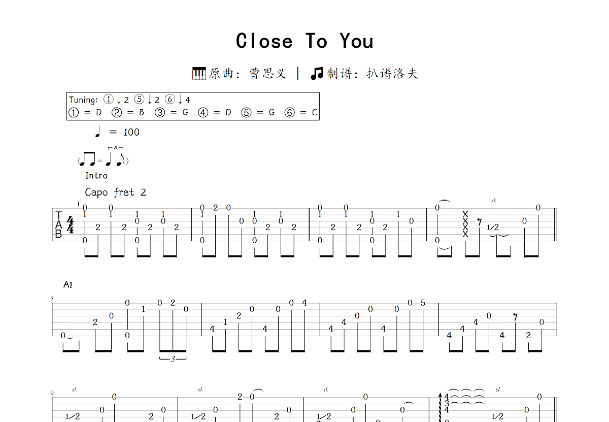 Close To You吉他谱预览图