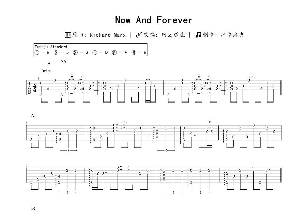 Now And Forever吉他谱_田岛道生,Richard Marx_C调指弹