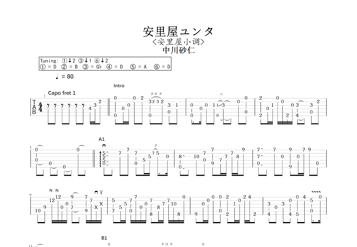 安里屋ユンタ吉他谱_中川砂仁_C调指弹