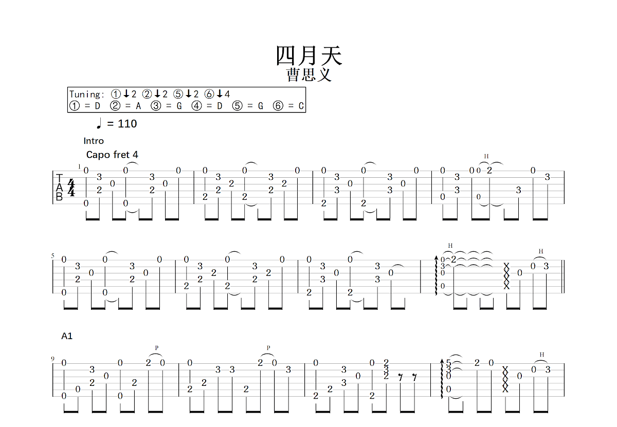 四月天吉他谱预览图