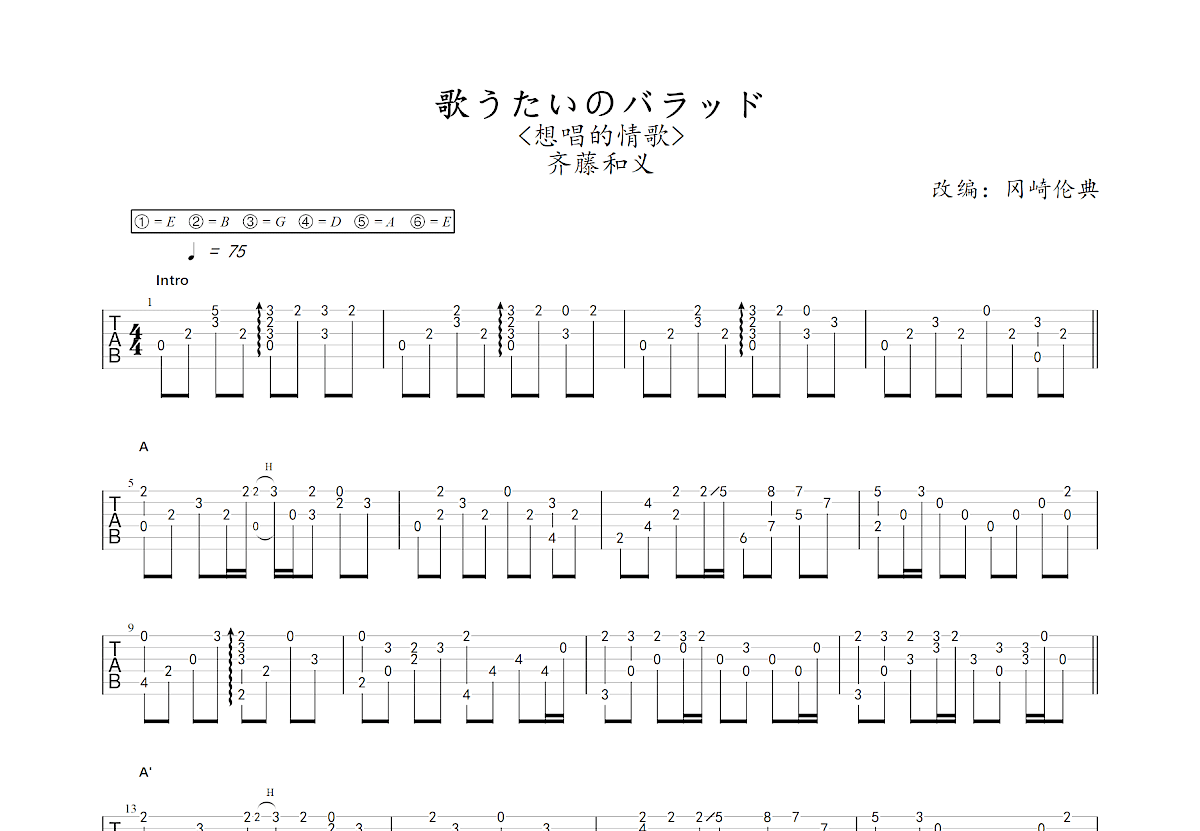 歌うたいのバラッド吉他谱预览图