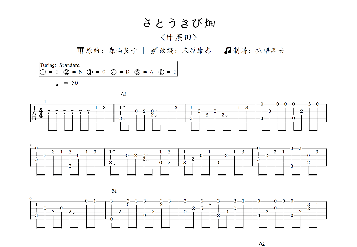さとうきび畑吉他谱_末原康志,森山良子_C调指弹