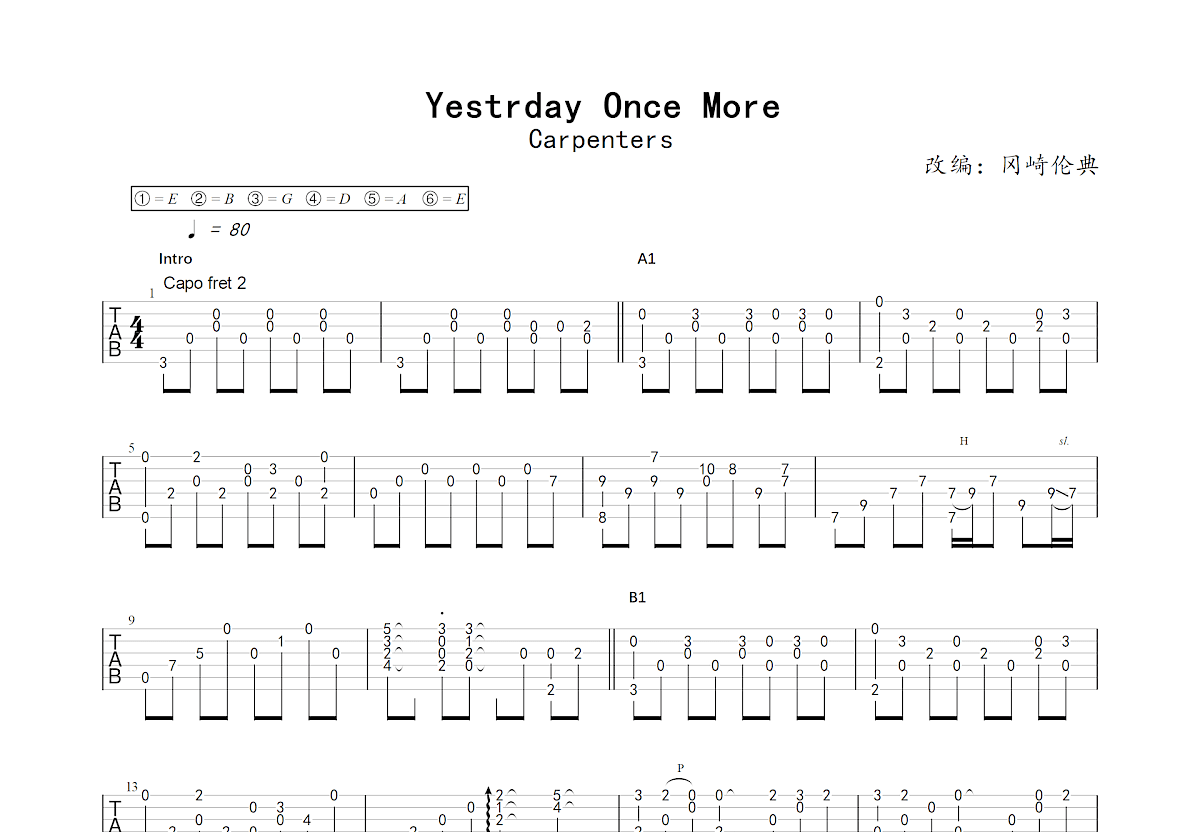 Yestrday Once More吉他谱预览图