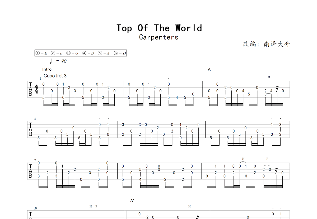 Top Of The World吉他谱预览图