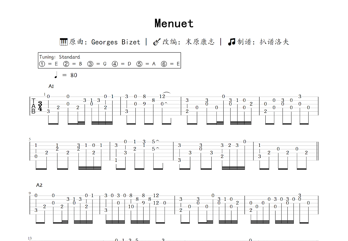 Menuet吉他谱预览图