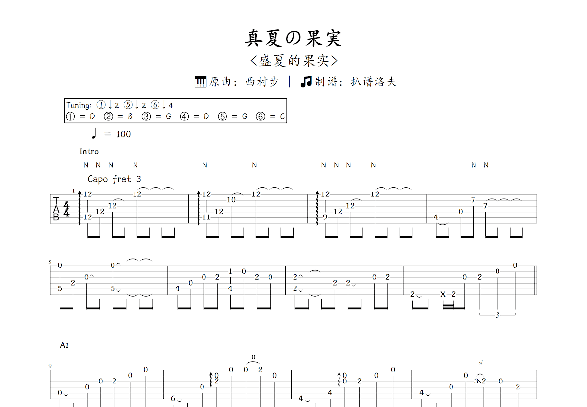 真夏の果実吉他谱预览图