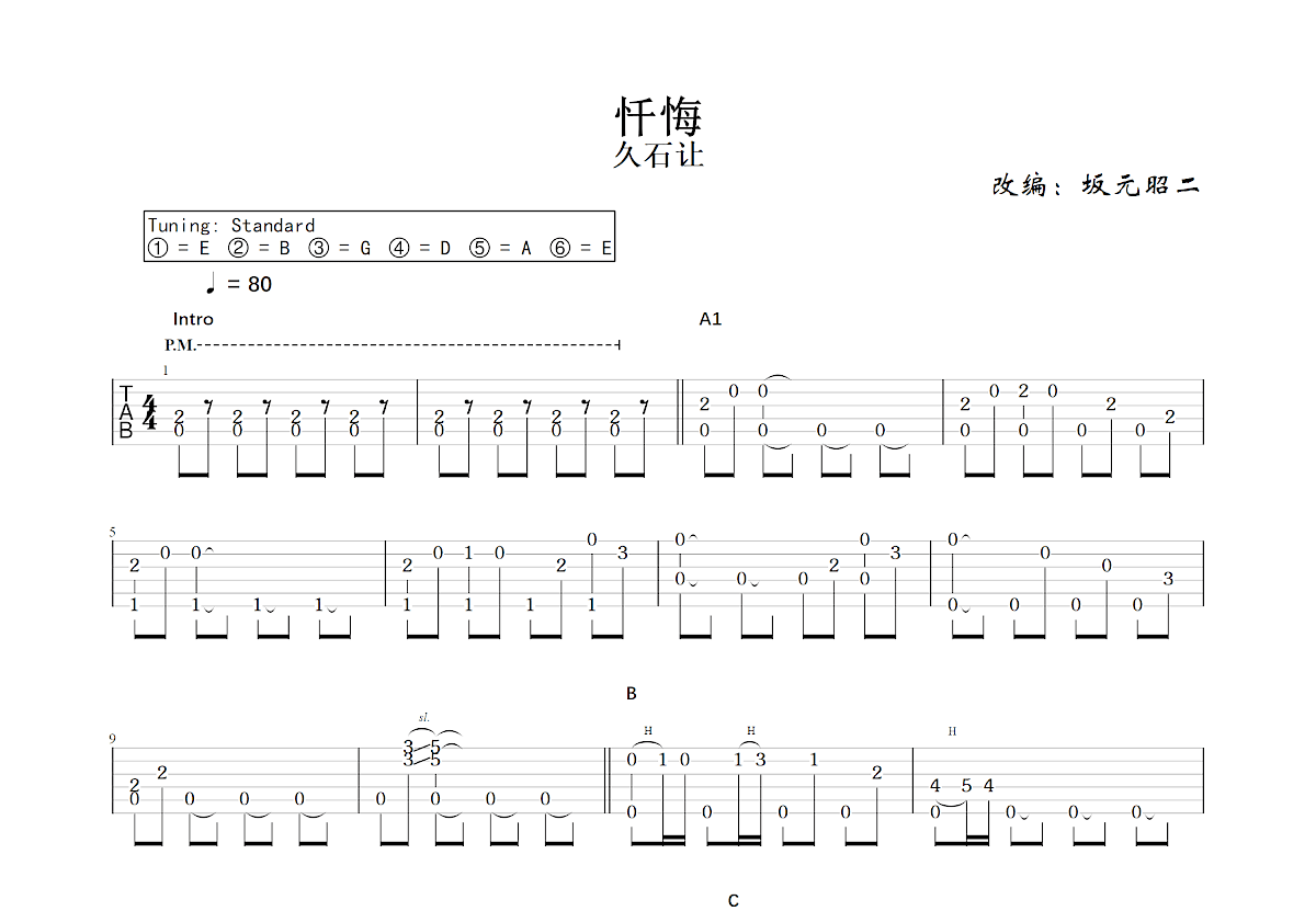 忏悔吉他谱预览图