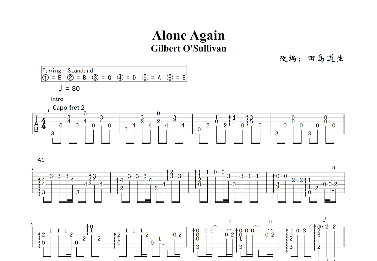 Alone Again吉他谱预览图