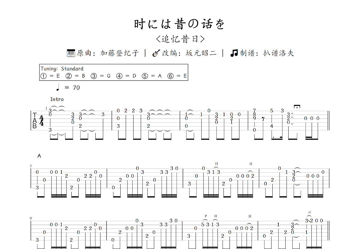 时には昔の话を吉他谱_坂元昭二,加藤登纪子_C调指弹