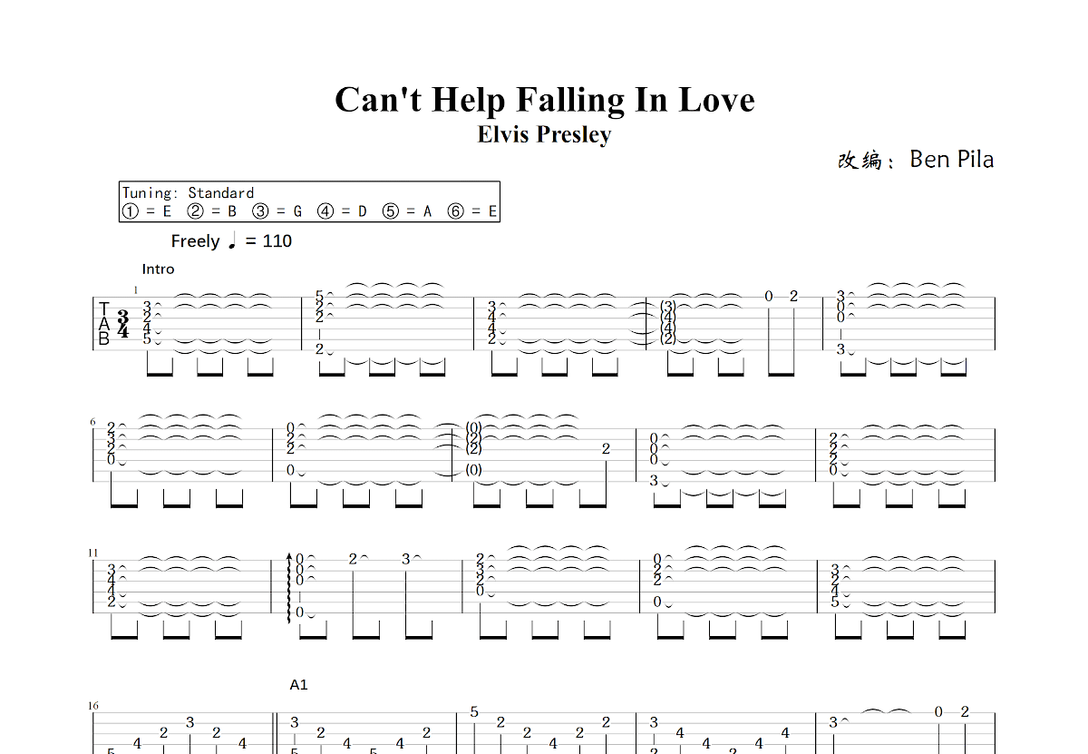 Can't Help Falling In Love吉他谱预览图