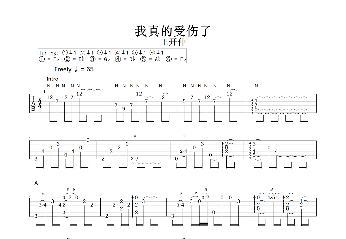 我真的受伤了吉他谱预览图