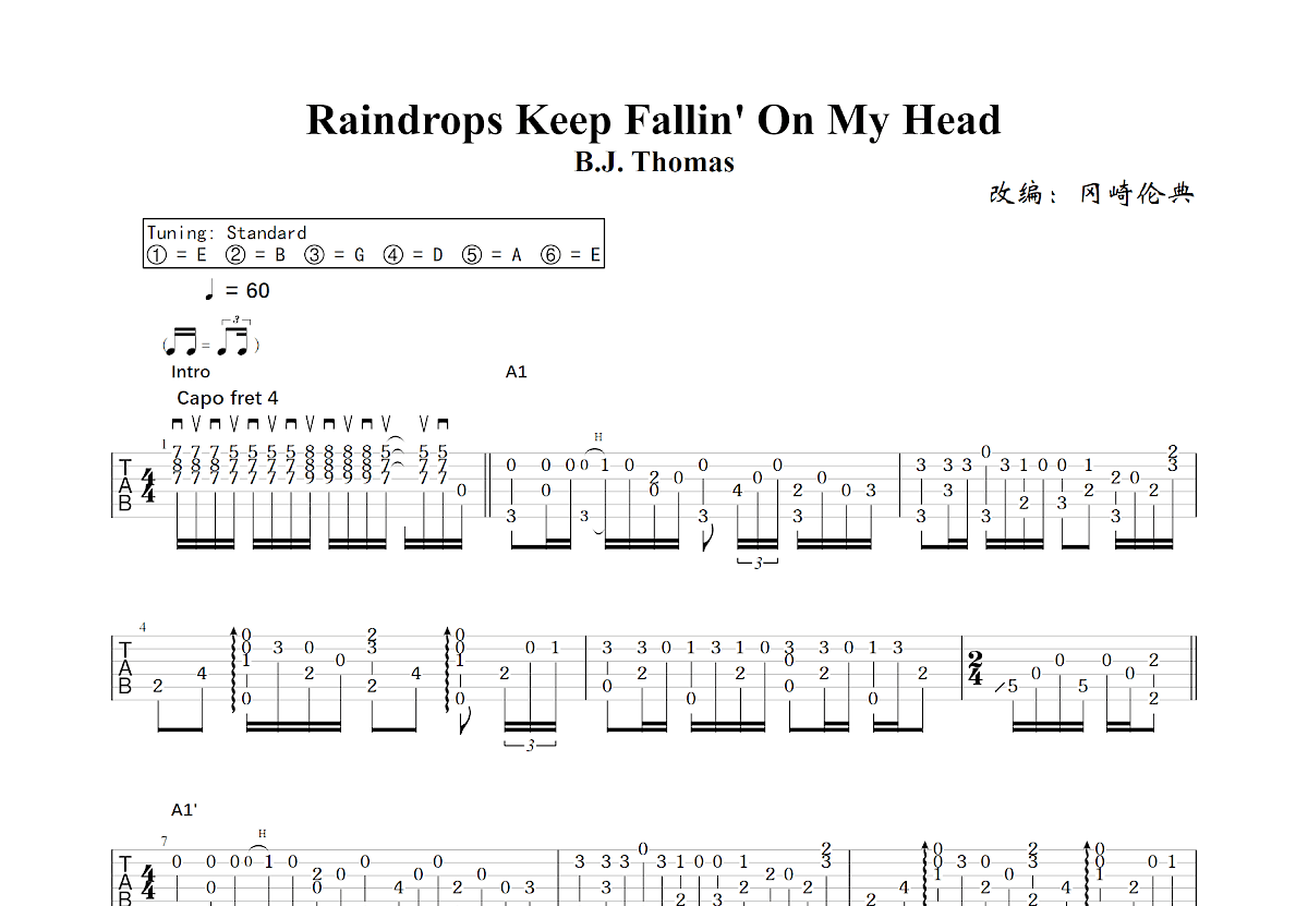 Raindrops Keep Fallin' On My Head吉他谱预览图