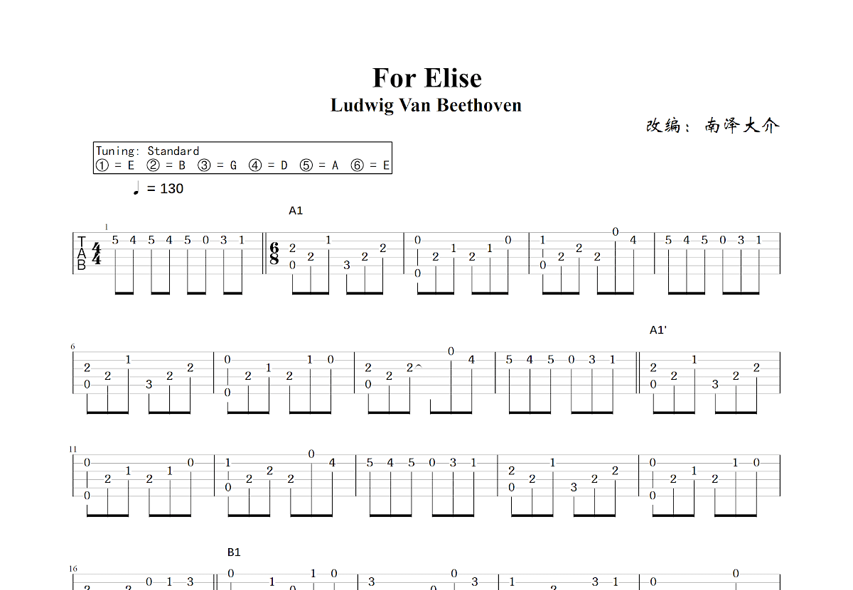 For Elise吉他谱预览图