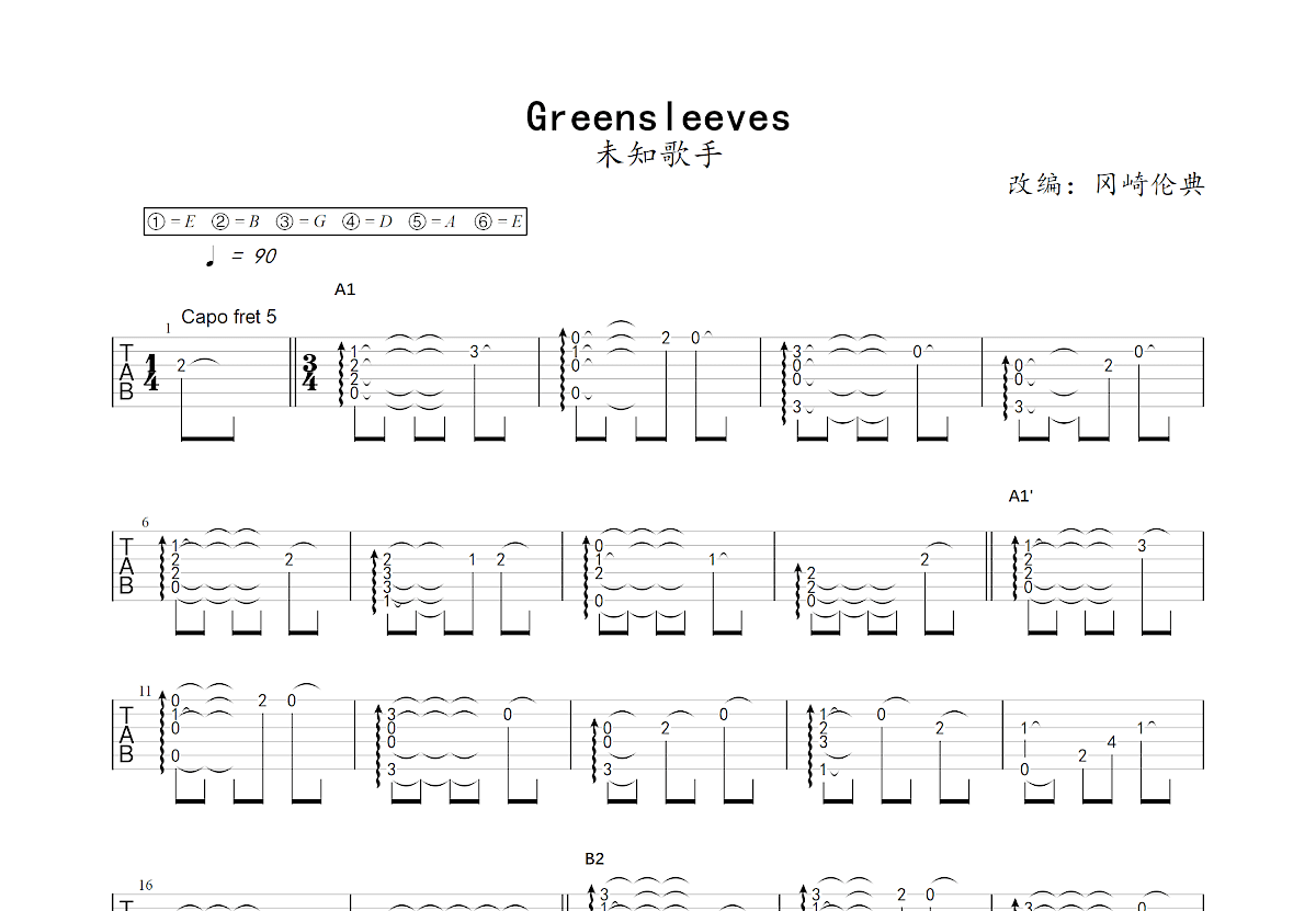 Greensleeves吉他谱预览图