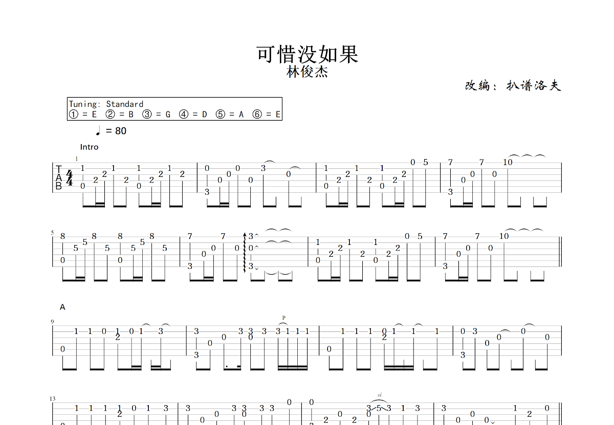 可惜没如果吉他谱预览图