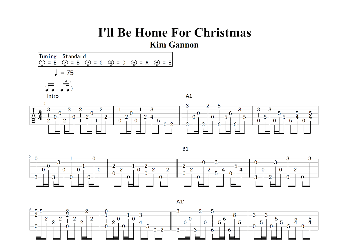 I'll Be Home For Christmas吉他谱预览图