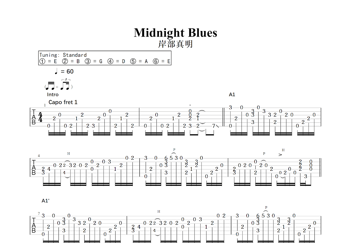 Midnight Blues吉他谱预览图