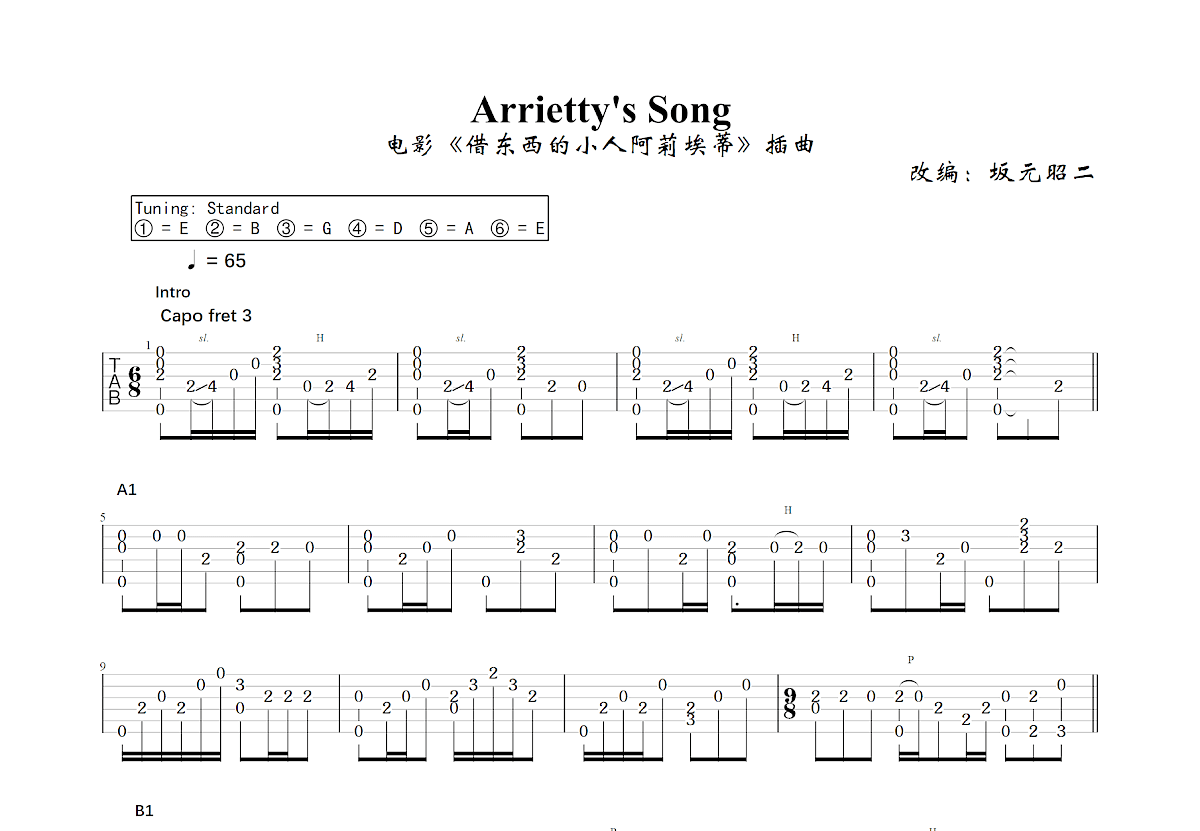 Arrietty's Song吉他谱预览图