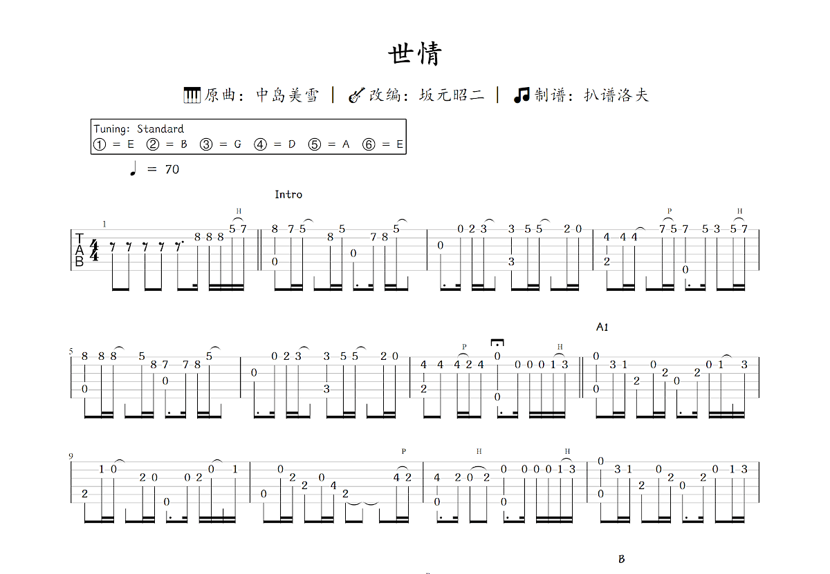 世情吉他谱预览图