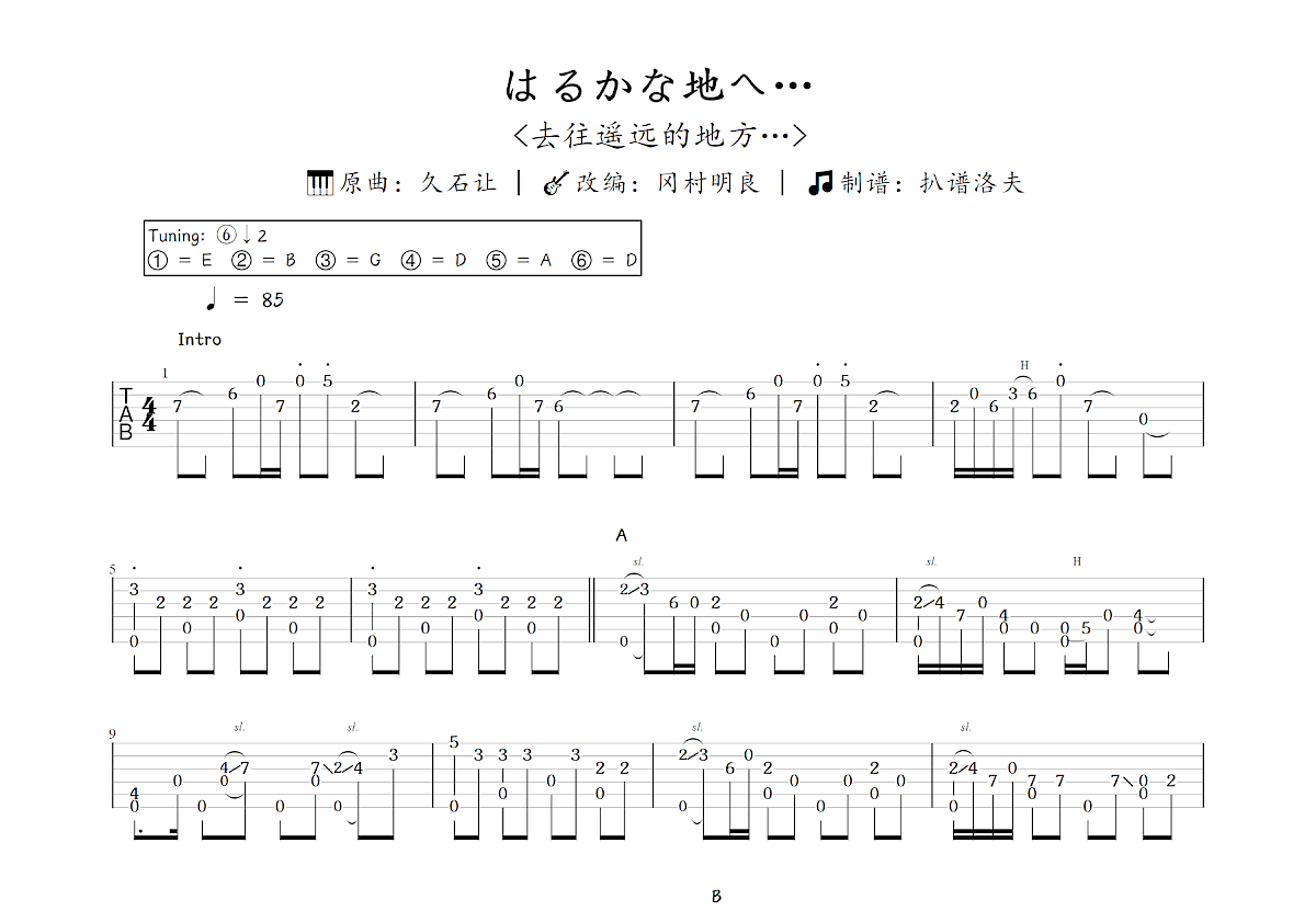 はるかな地へ…吉他谱_冈村明良,久石让_C调指弹