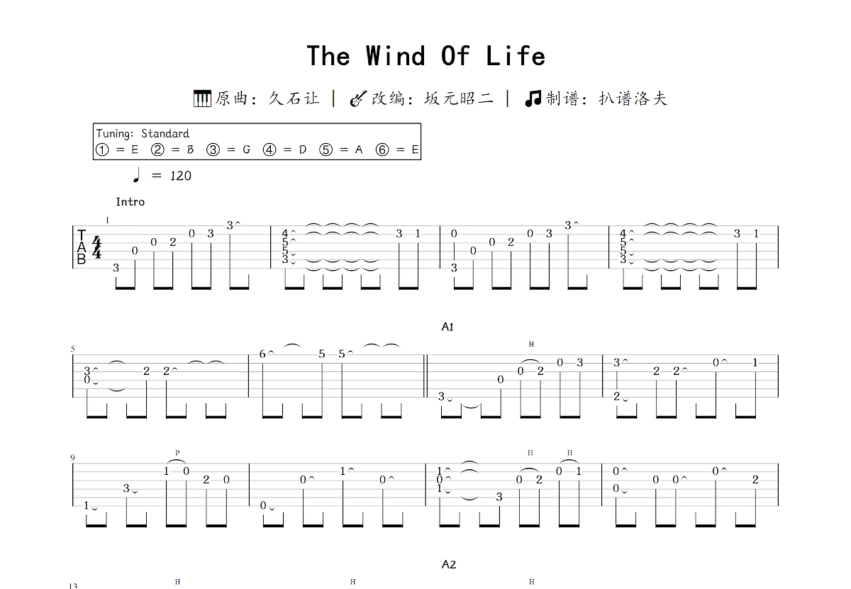 The Wind Of Life吉他谱_坂元昭二,久石让_C调指弹