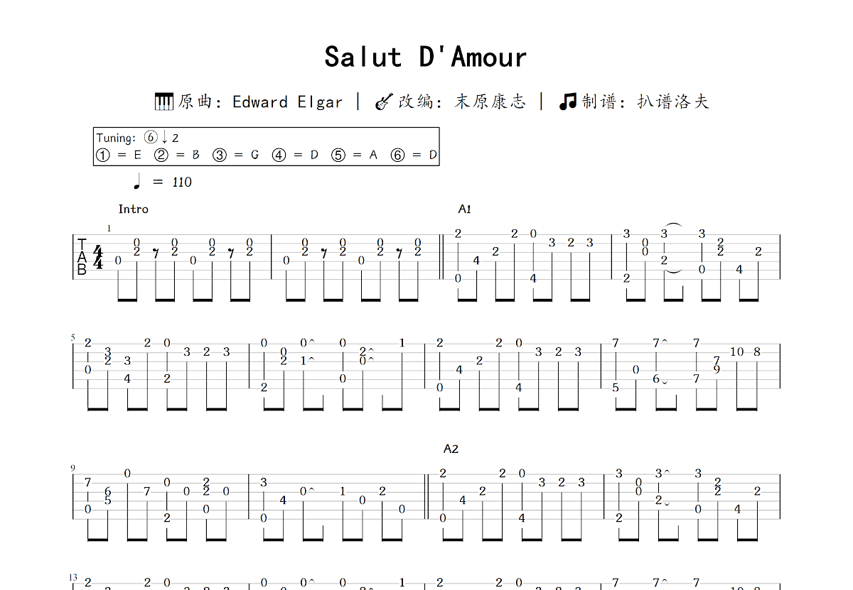 Salut D'Amour吉他谱预览图