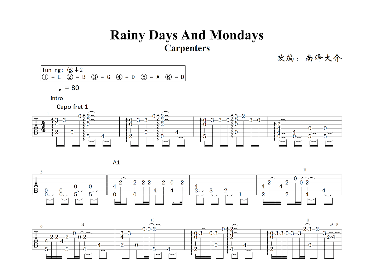 Rainy Days And Mondays吉他谱预览图