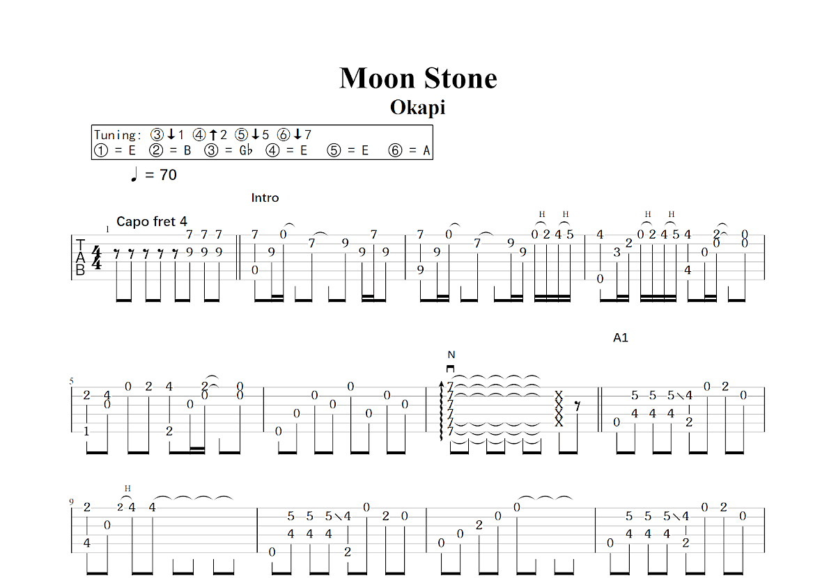 Moon Stone吉他谱_Okapi_C调指弹