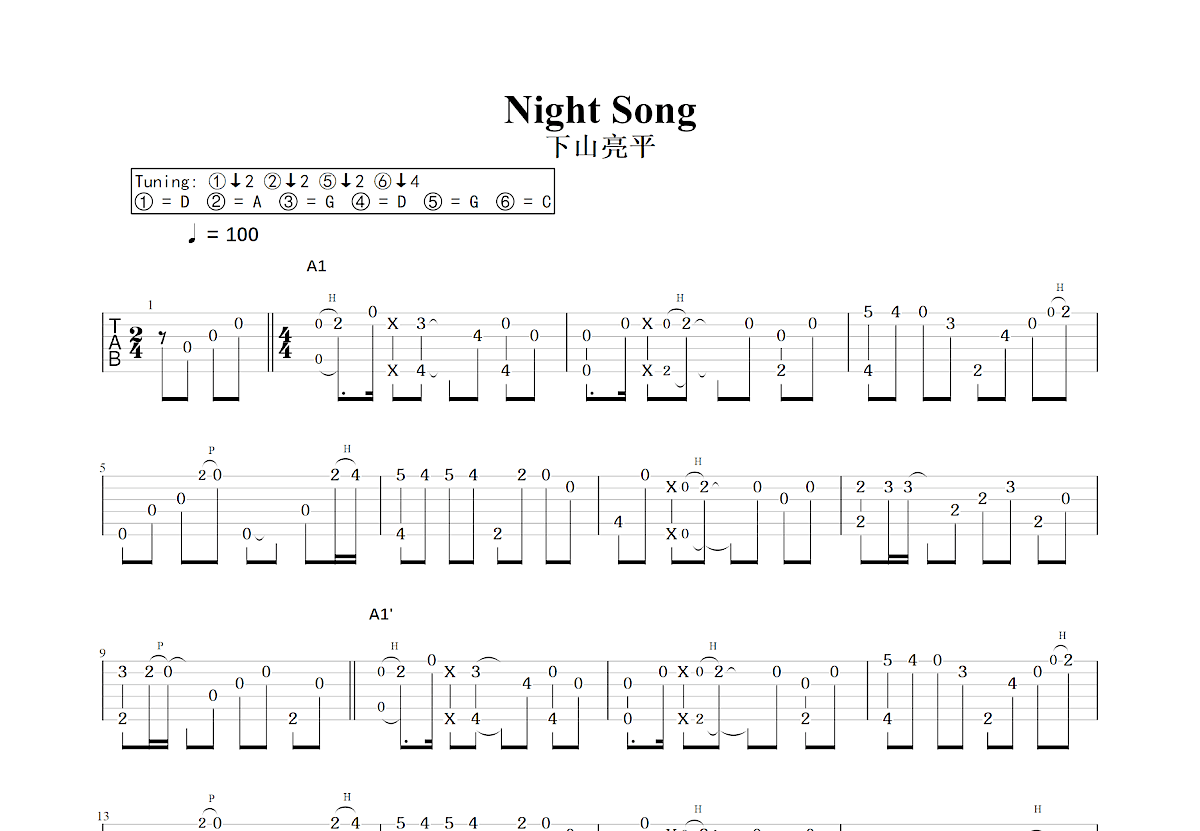 Night Song吉他谱预览图