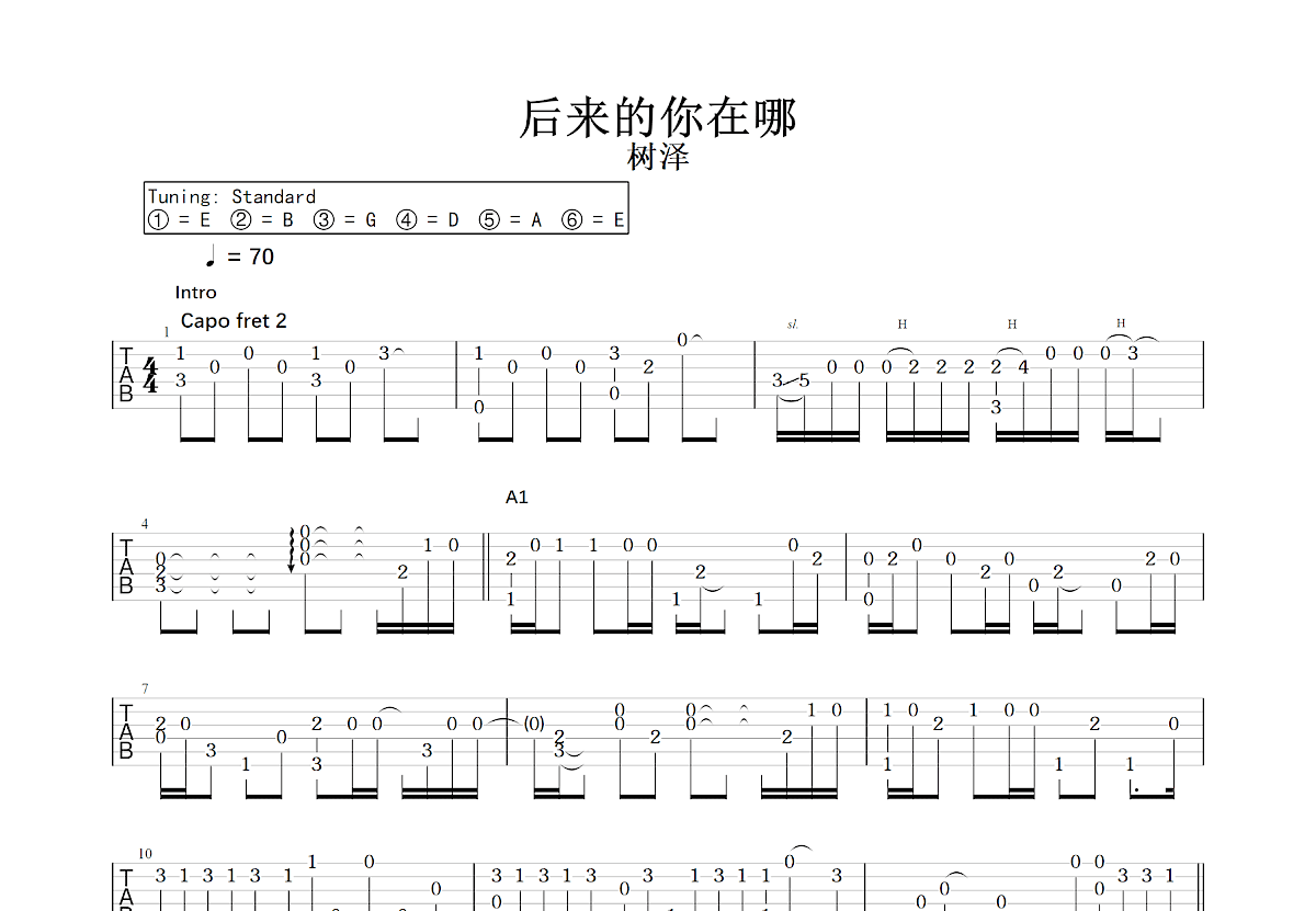 后来的你在哪吉他谱预览图