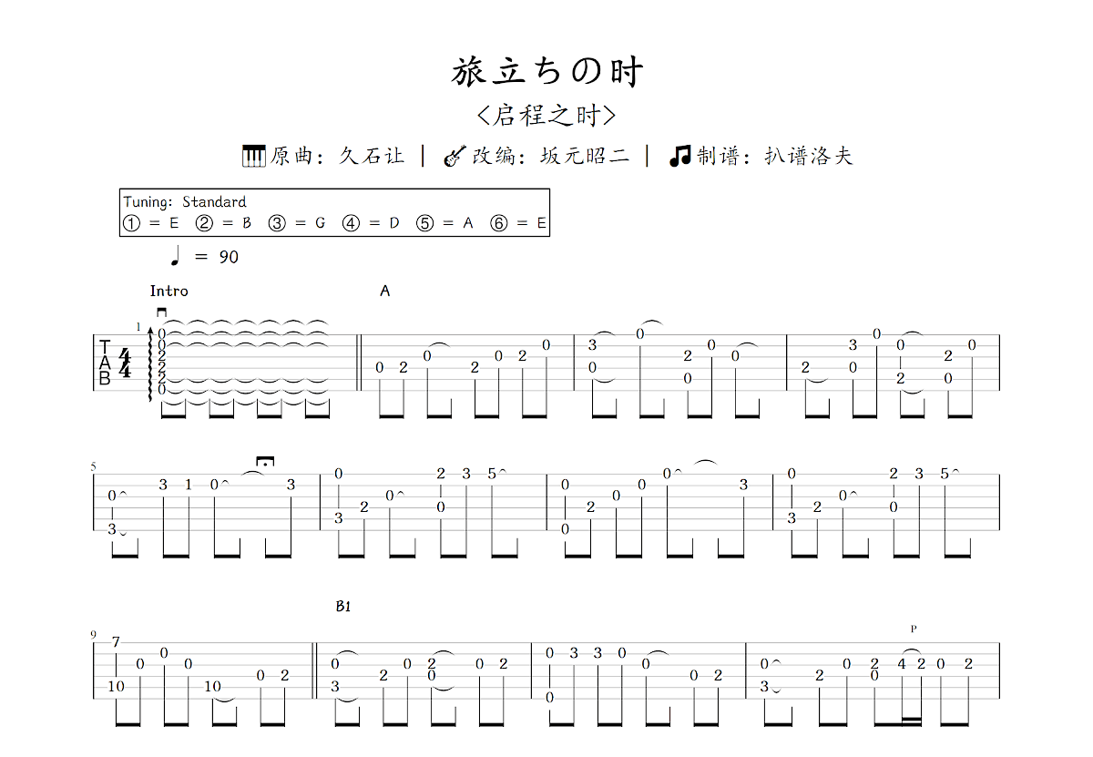 旅立ちの时吉他谱_坂元昭二,久石让_C调指弹