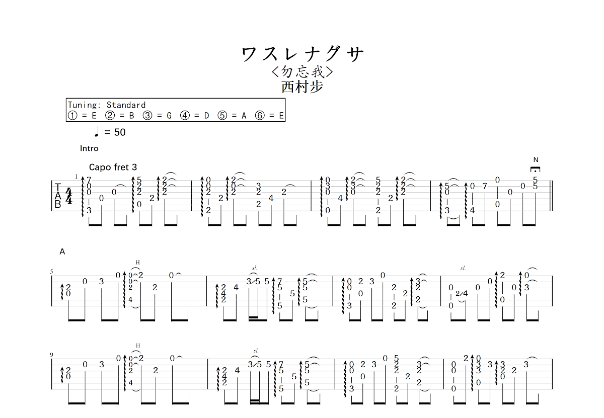 ワスレナグサ吉他谱预览图