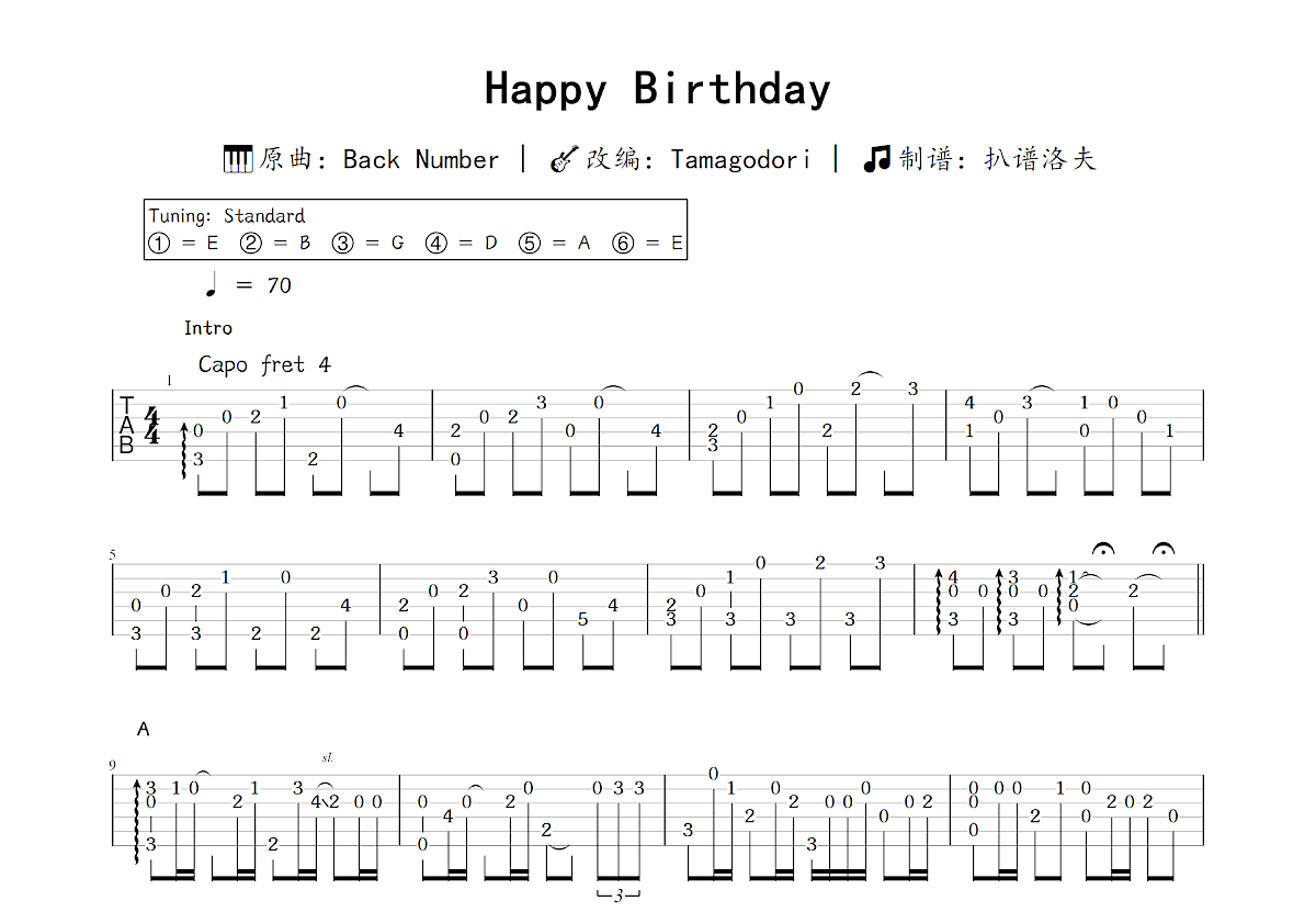 Happy Birthday吉他谱_Tamagodori,Back Number_C调指弹