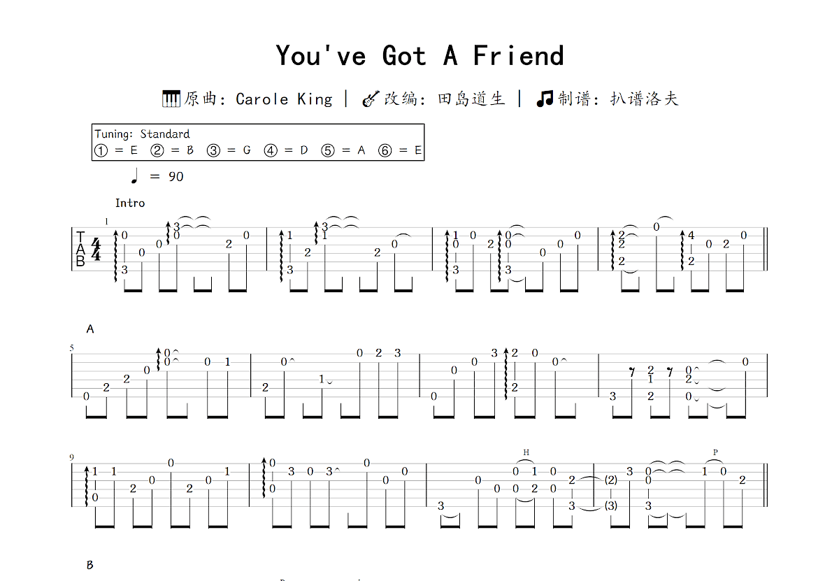 You've Got A Friend吉他谱_田岛道生,Carole King_C调指弹