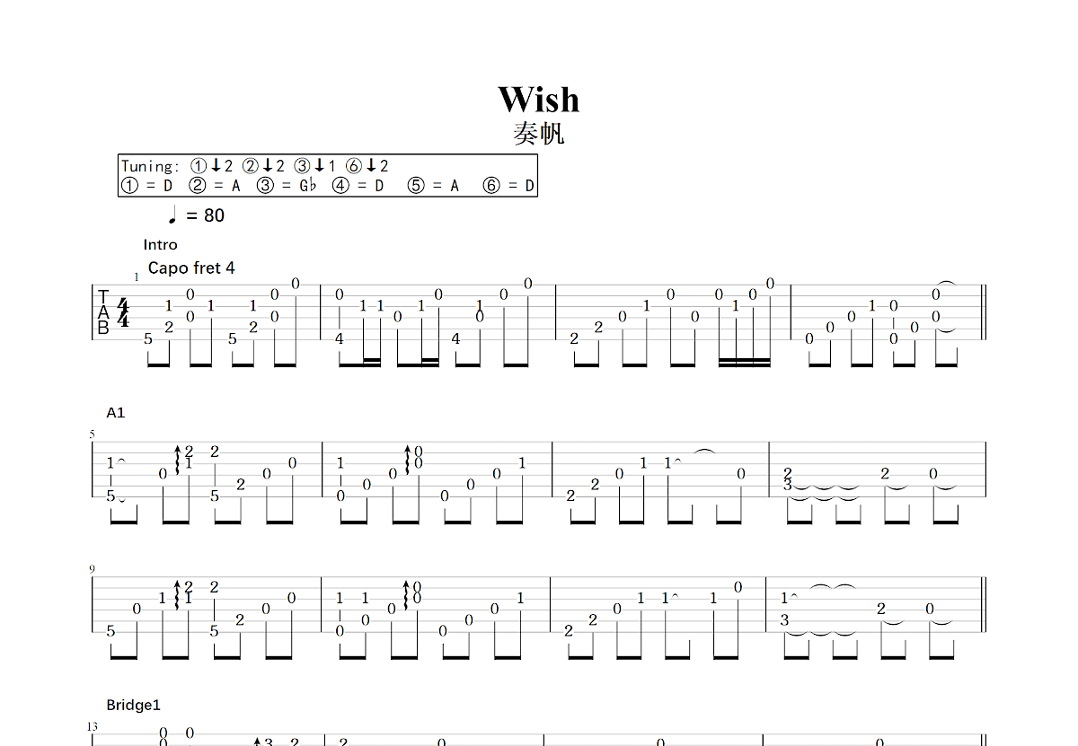 Wish吉他谱预览图