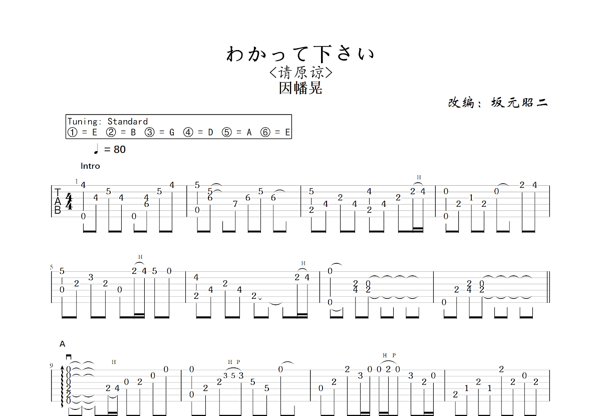 わかって下さい吉他谱预览图