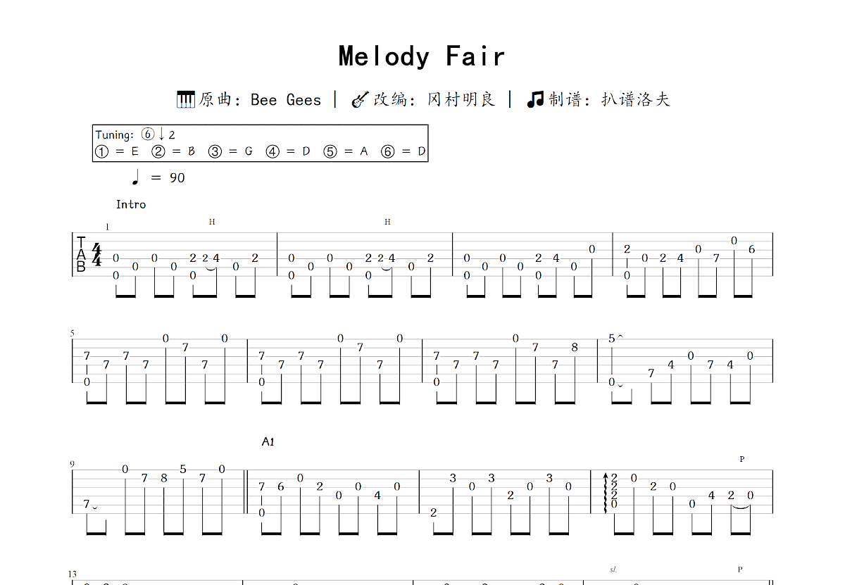Melody Fair吉他谱_冈村明良,Bee Gees_C调指弹