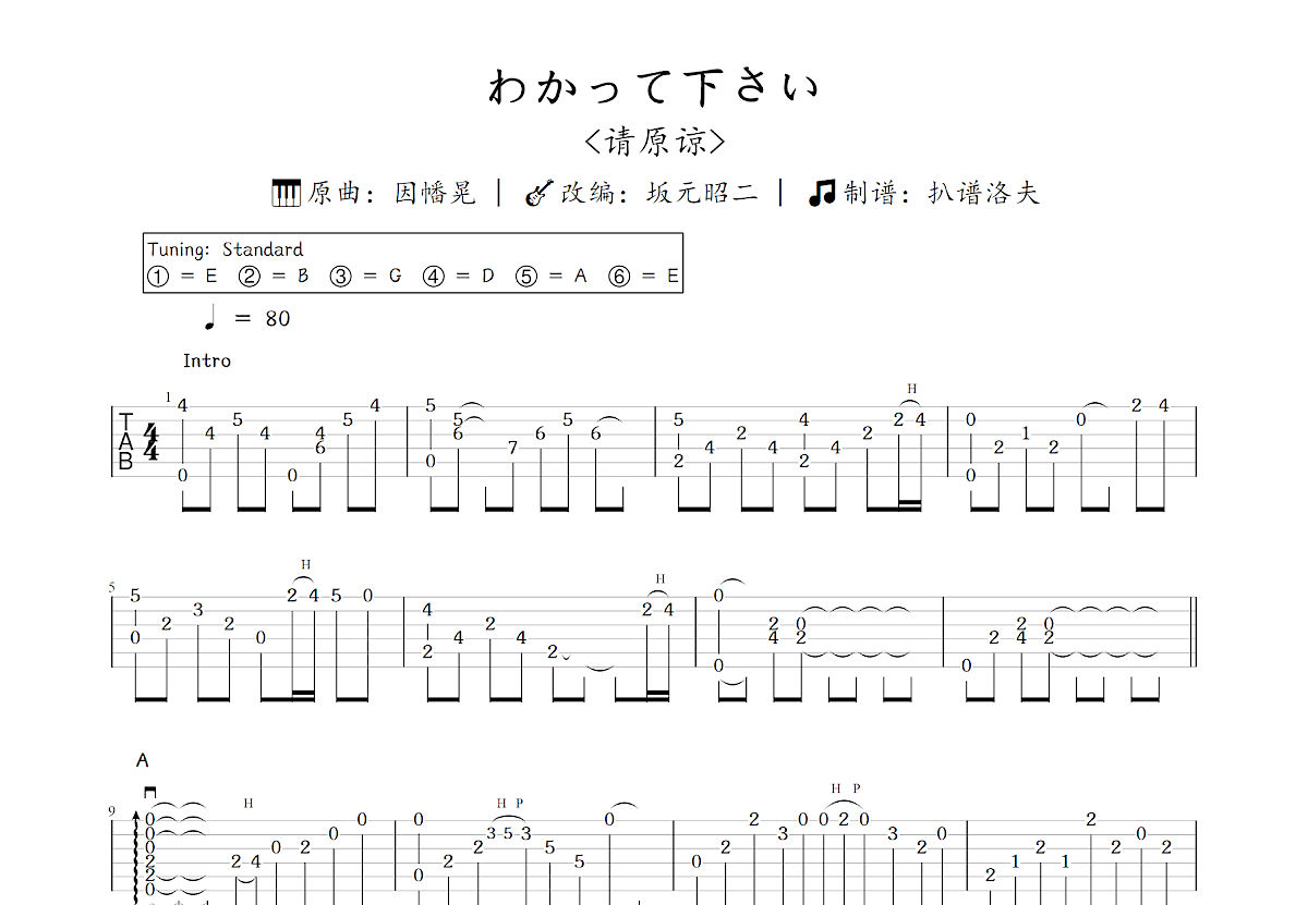 わかって下さい吉他谱_坂元昭二,因幡晃_C调指弹