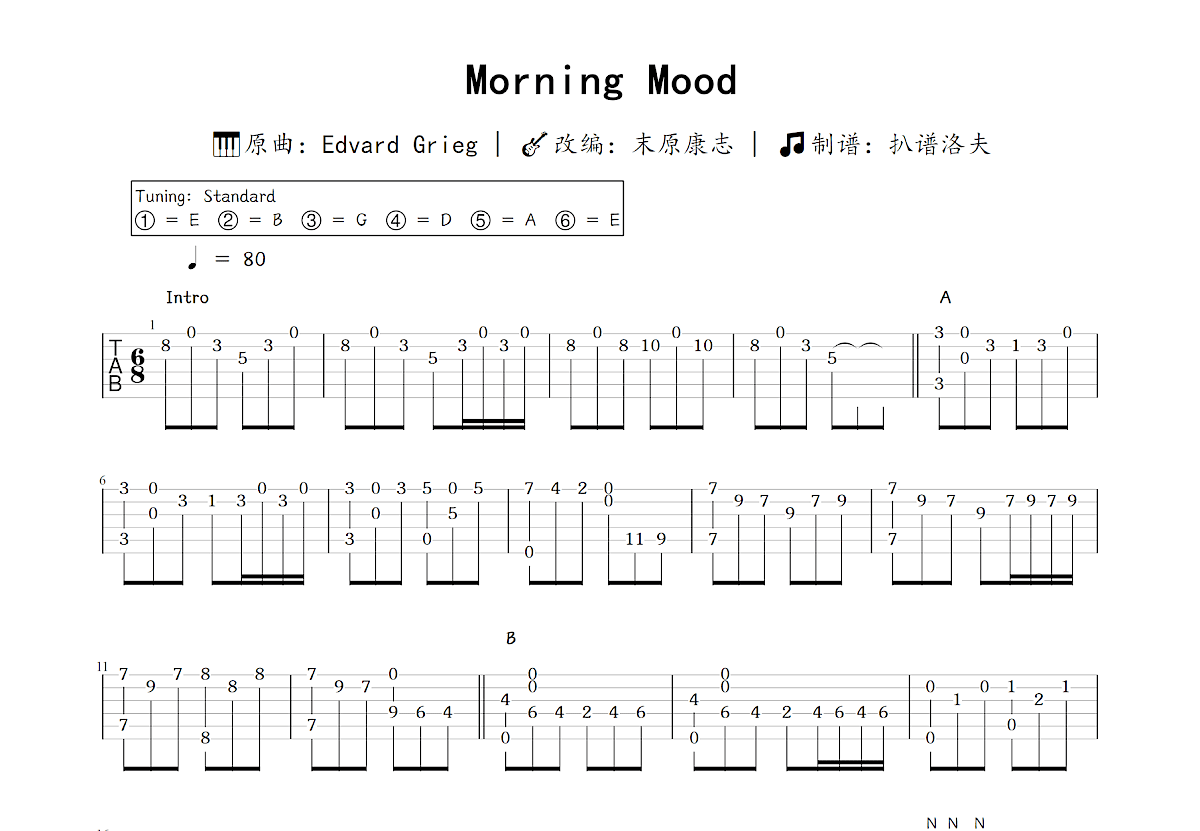 Morning Mood吉他谱预览图