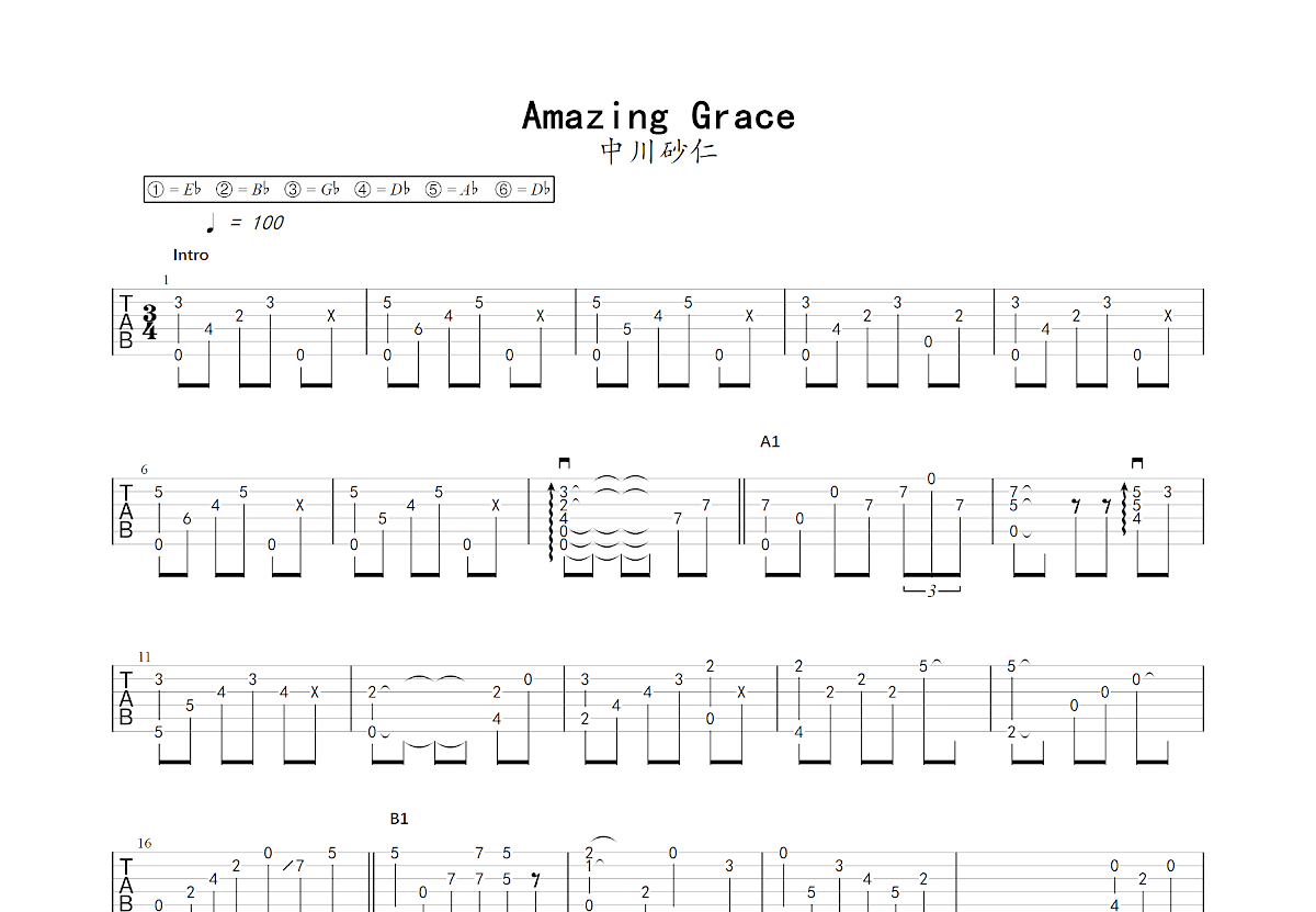 Amazing Grace吉他谱预览图
