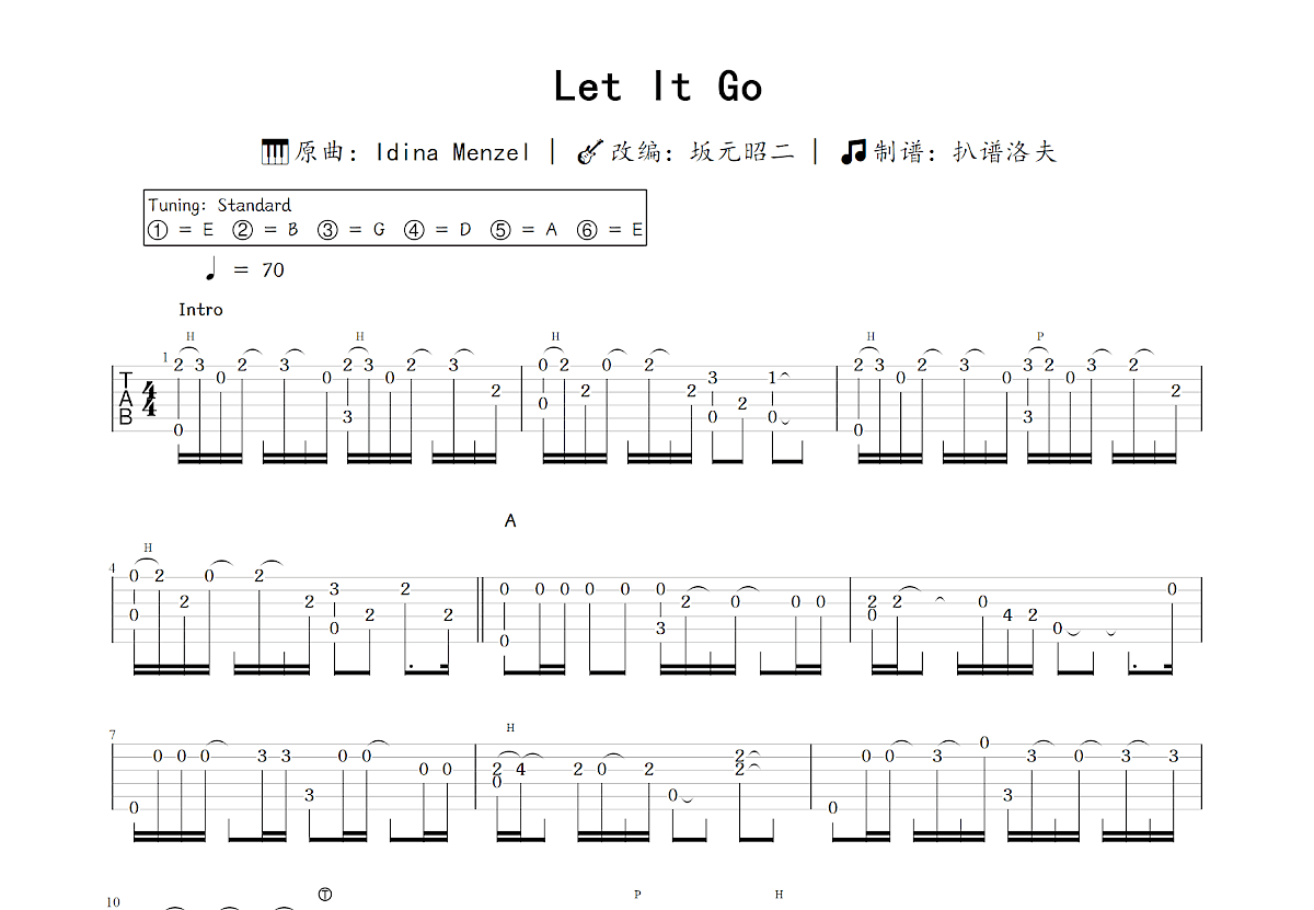 Let It Go吉他谱_坂元昭二,Idina Menzel_C调指弹