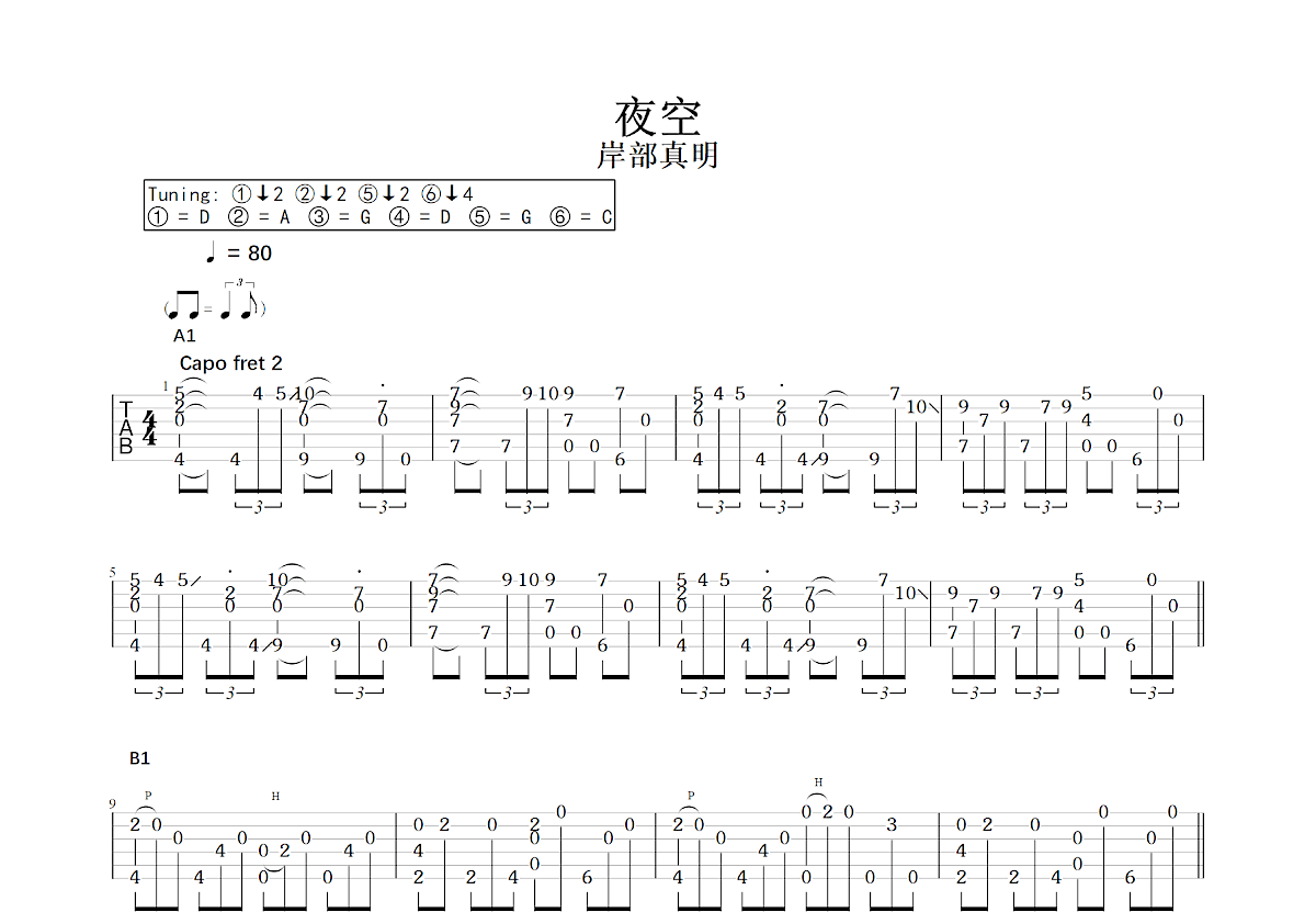 夜空吉他谱预览图