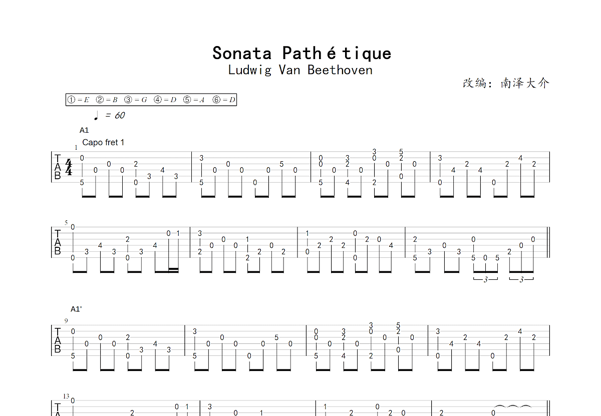 Sonata Pathétique吉他谱预览图