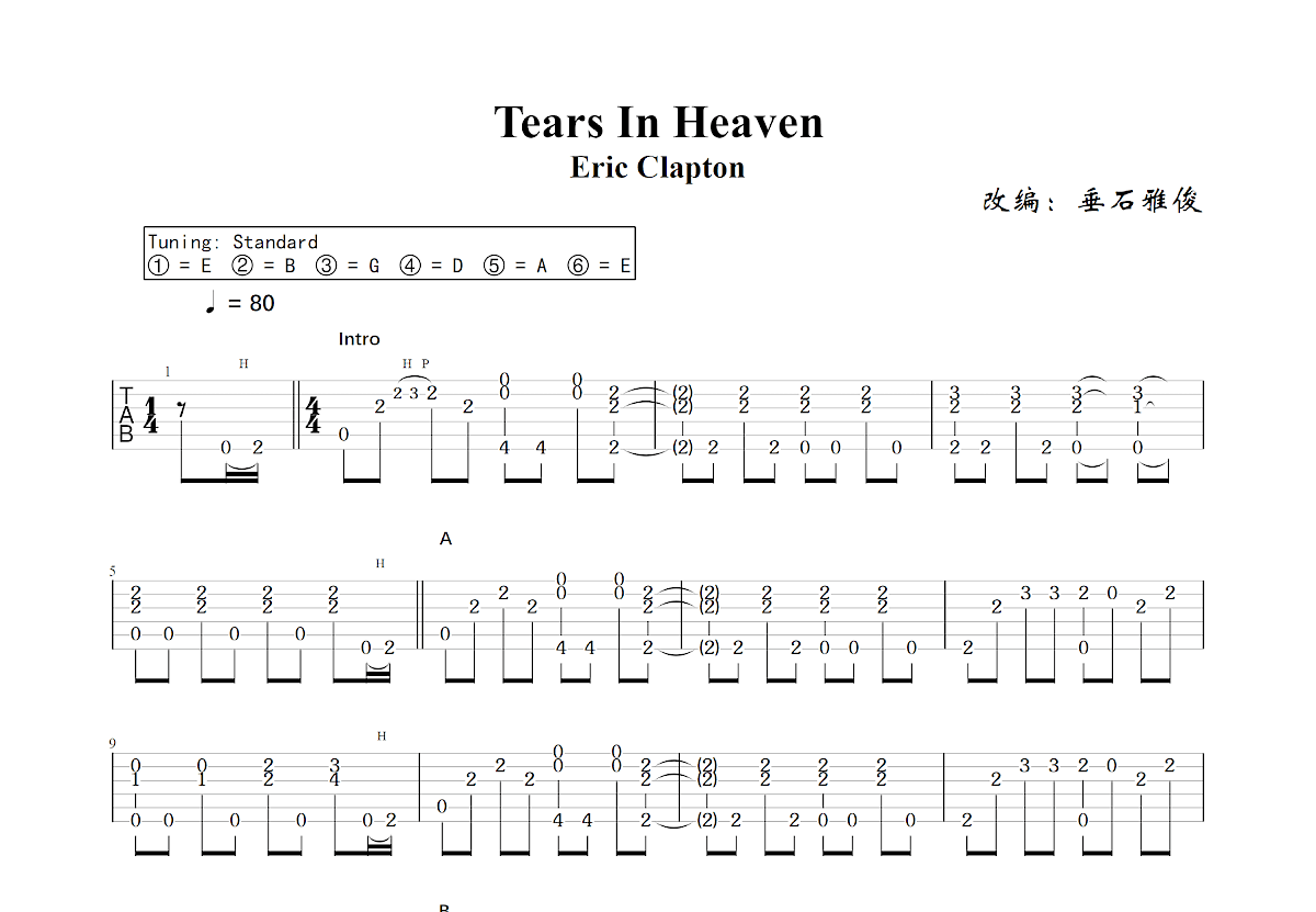 Tears In Heaven吉他谱预览图